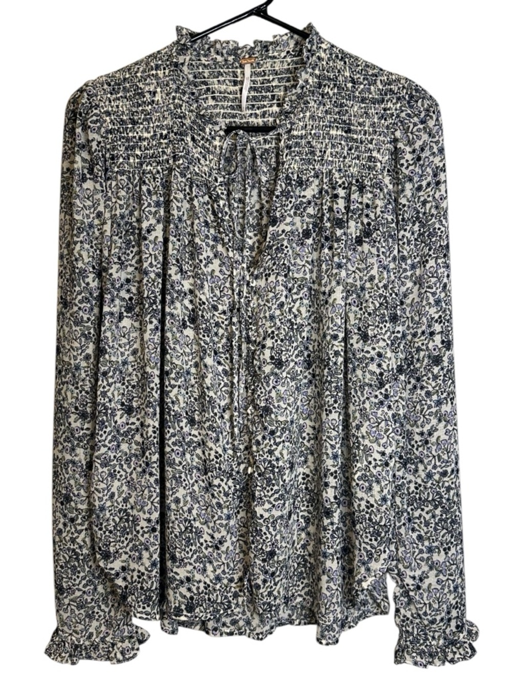 Free People Floral Smocked Blouse Prairie Cottage Indie Twee Festival Hippie M